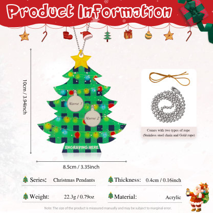 2 Names - Personalised Acrylic Christmas Tree Ornaments Customised Text & Name Xmas Pendant Gifts for Family Friends-Jessemade AU