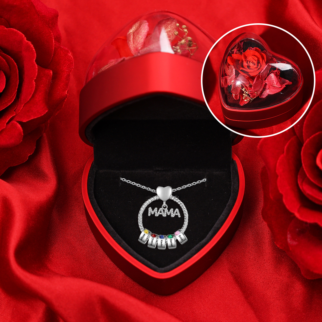 5 Names - Personalised Mama Circle Pendant Necklace Custom Names & Birthstones Necklace Mother's Day Gifts-Jessemade AU