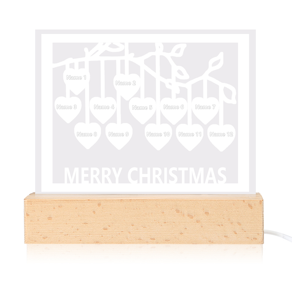 Personalised Family Tree Night Light LED Sign Engraved 12 Names Plaque USB Power Lamp-Jessemade AU