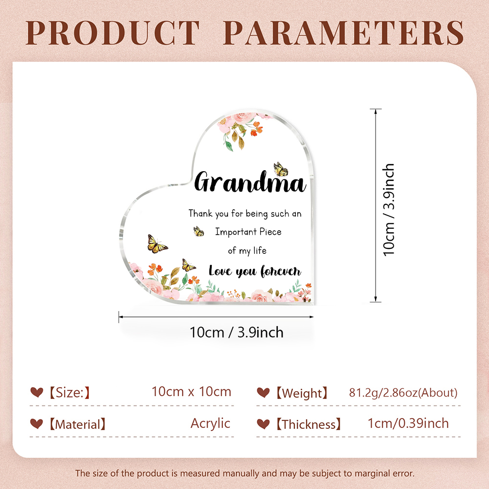 Grandma Gifts from Grandchildren Acrylic Heart Keepsake for Grandma - Grandma Love you forever-Jessemade AU