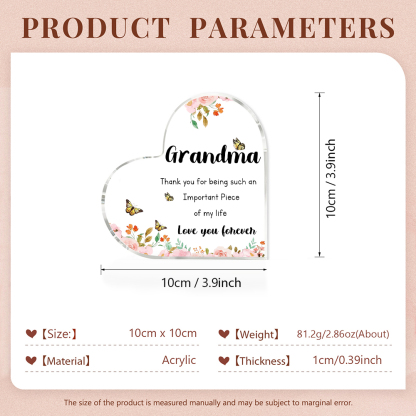 Grandma Gifts from Grandchildren Acrylic Heart Keepsake for Grandma - Grandma Love you forever-Jessemade AU