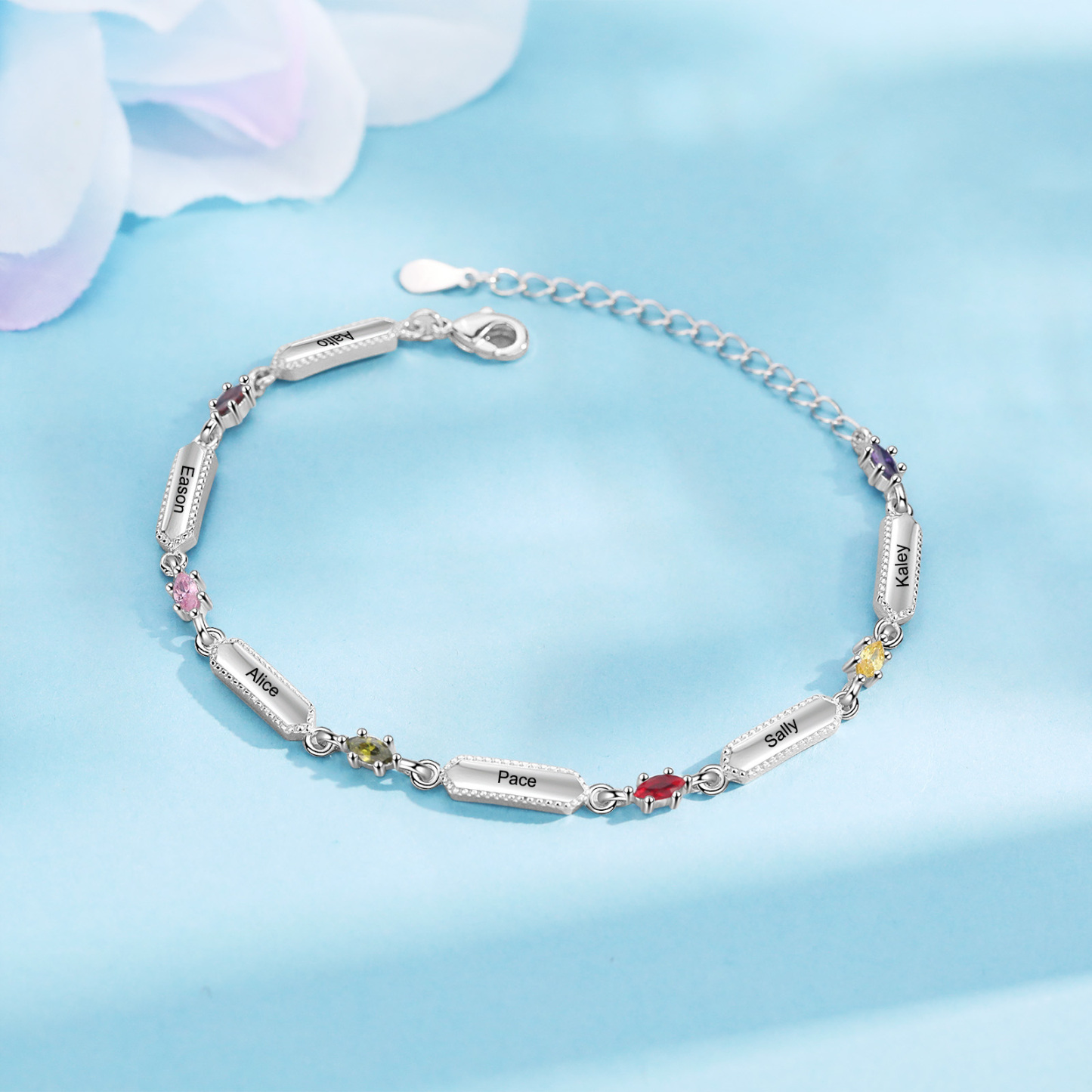 Custom Birthstone Bracelet with 6 Names Personalised Family Bracelet-Jessemade AU