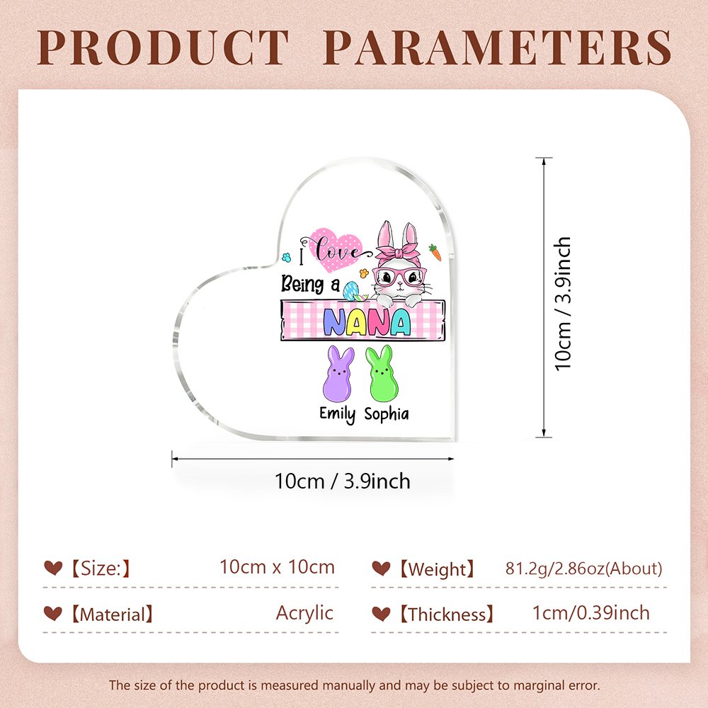 3 Names - Personalised Acrylic Heart Keepsake Custom Names Bunny Ornaments Gifts for Grandma/Mother-Jessemade AU