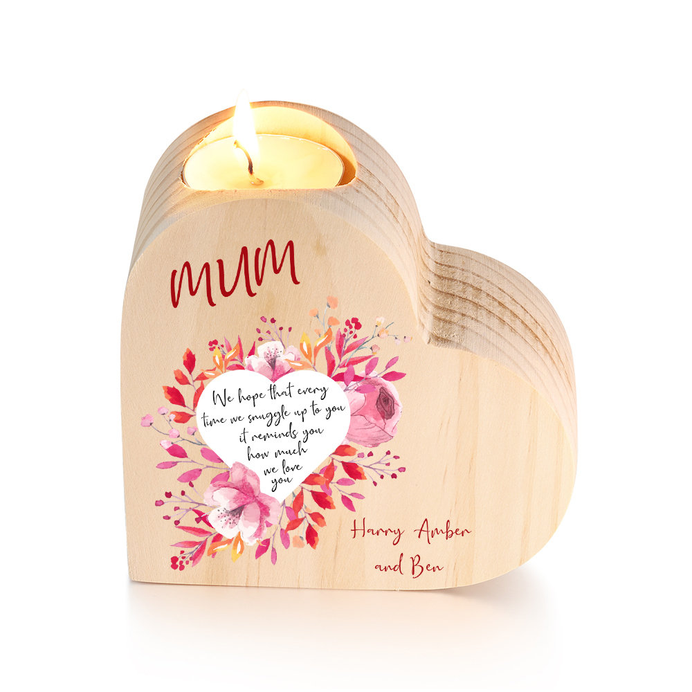 To My Mum Personalised Name Heart Candle Holder Wooden Candlestick "it reminds you how much we love you"-Jessemade AU