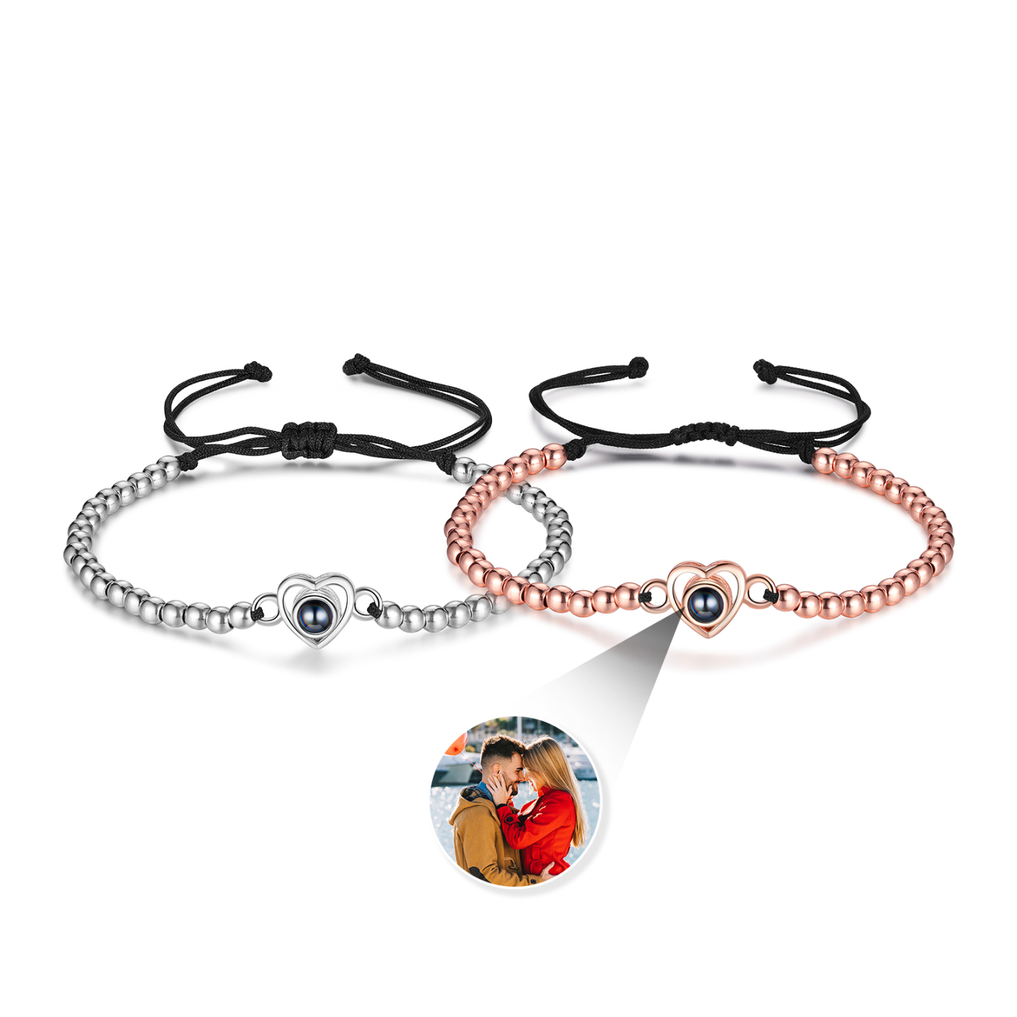 2 PCS Personalised Couple Projection Bracelet Customised 1 Photo Adjustable Bracelet Special Gift For Her/Him-Jessemade AU