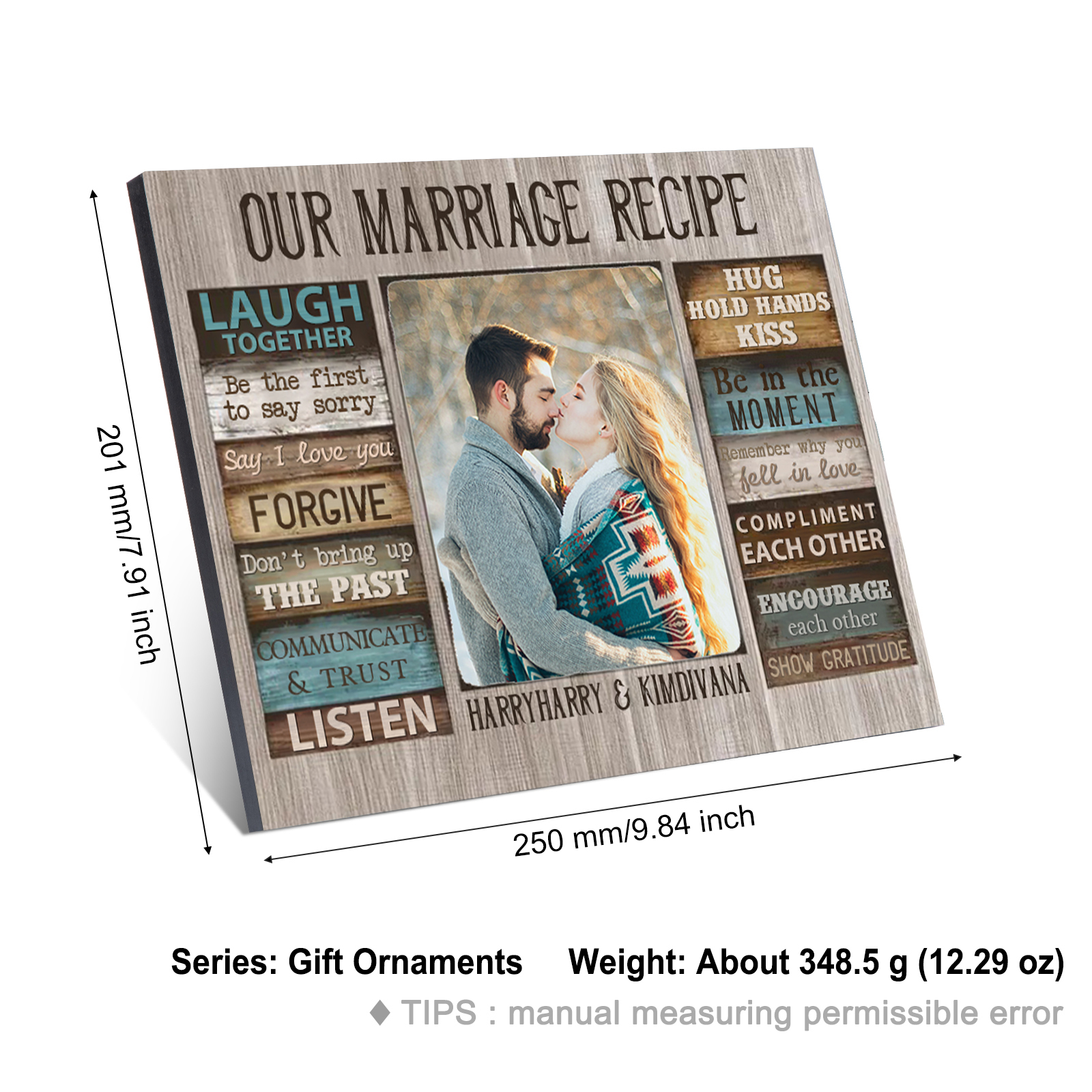 "Our Marriage Recipe" Wooden Plaque Custom Text & Photo Art Decorations Picture Board Ornaments Couple Gifts-Jessemade AU