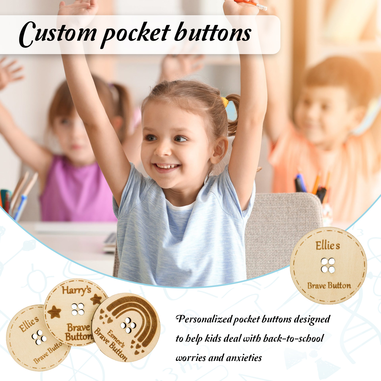 Children Brave Buttons Custom A Name Back to School Gifts for Kids-Jessemade AU