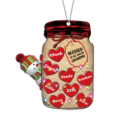 8 Names - Personalised Heart Christmas Ornament Customised Name & Text Acrylic Snowman Hanging Ornaments Jar Gift for Family-Jessemade AU
