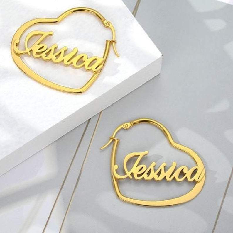 Personalised Heart Name Earring Customised Name Earrings Gifts for Her-Jessemade AU