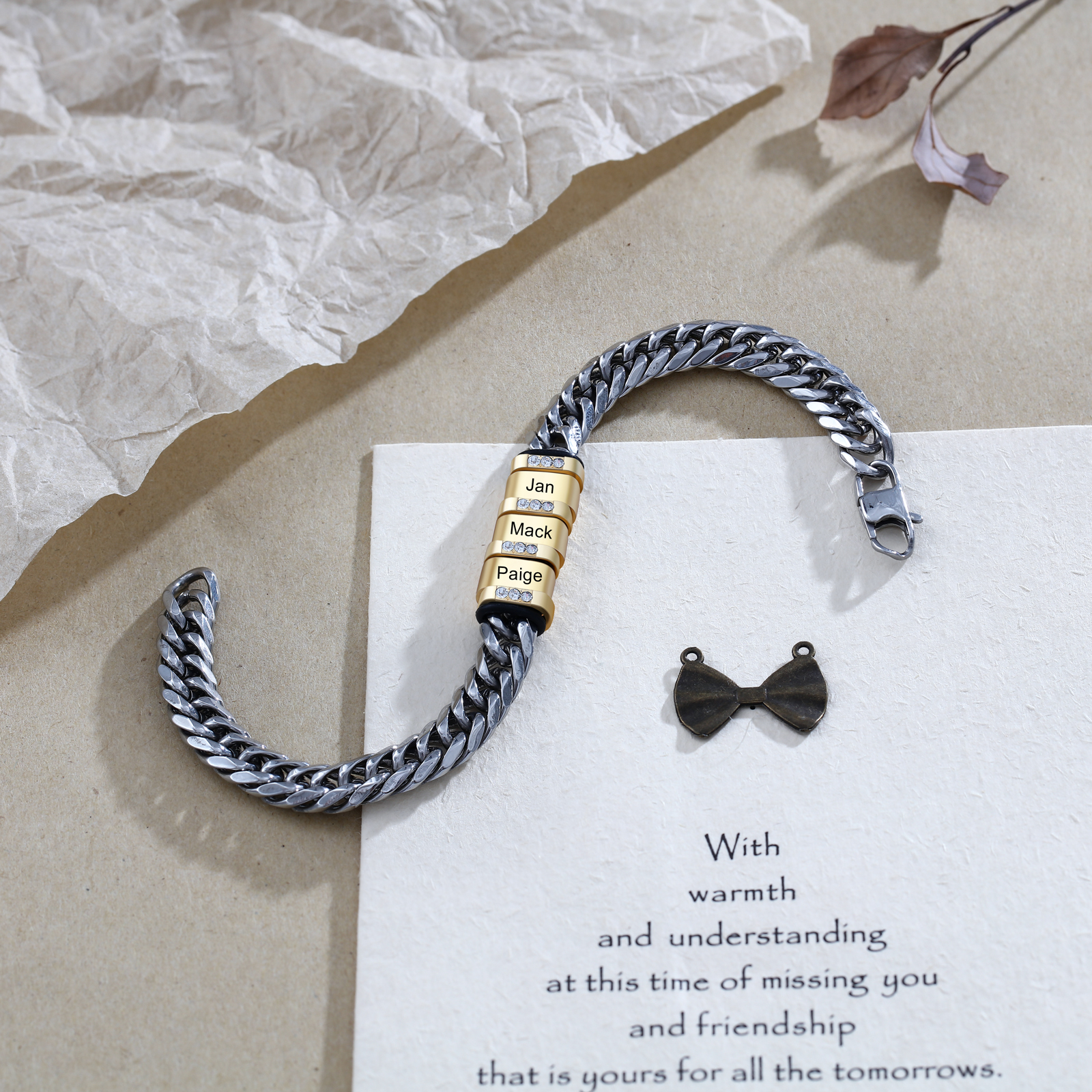 Personalised Cuban Chain Bracelet Customised Name Bracelet with 3 Beads-Jessemade AU