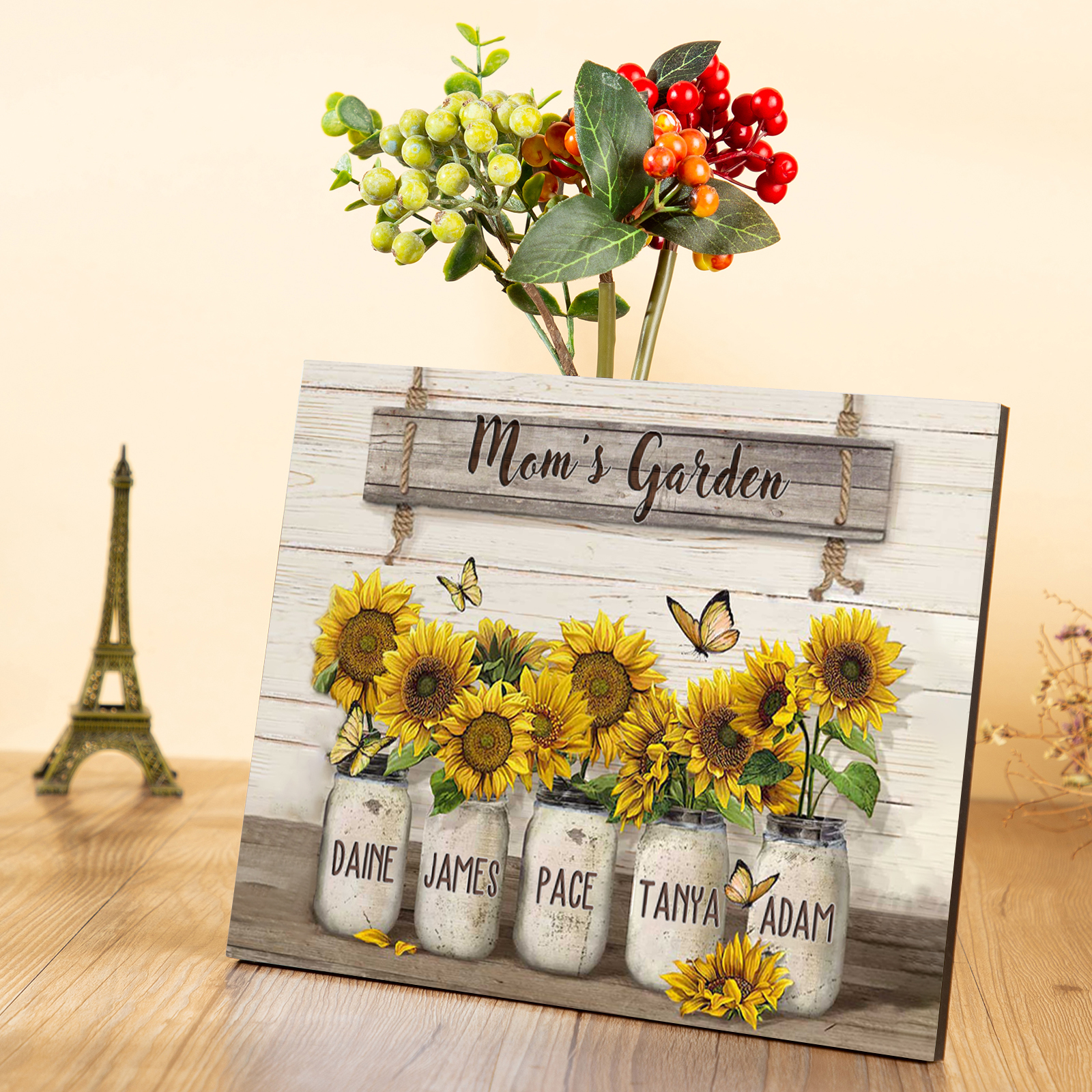 5 Names - Personalised Wooden Plaque Sunflowers Customised with Text Home Decoration Gift for Mother/Grandma-Jessemade AU