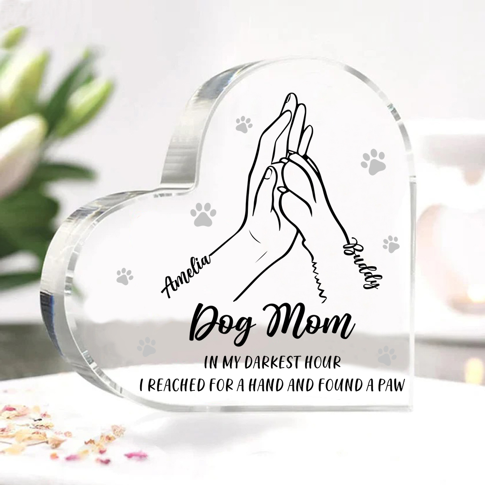 Personalised Acrylic Heart Keepsake Custom 2 Names & Text Dog/Cat Paw Ornaments Gifts for Mother/Father/Pet Lovers-Jessemade AU