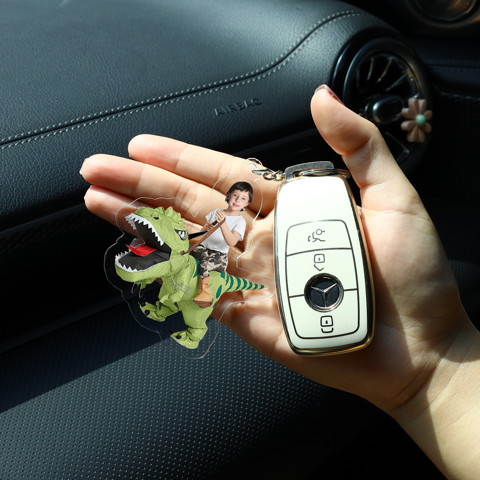 1 Name - Personalised Acrylic Dinosaur Keychain Customised Name & Photo Keychain Gift for Kids-Jessemade AU