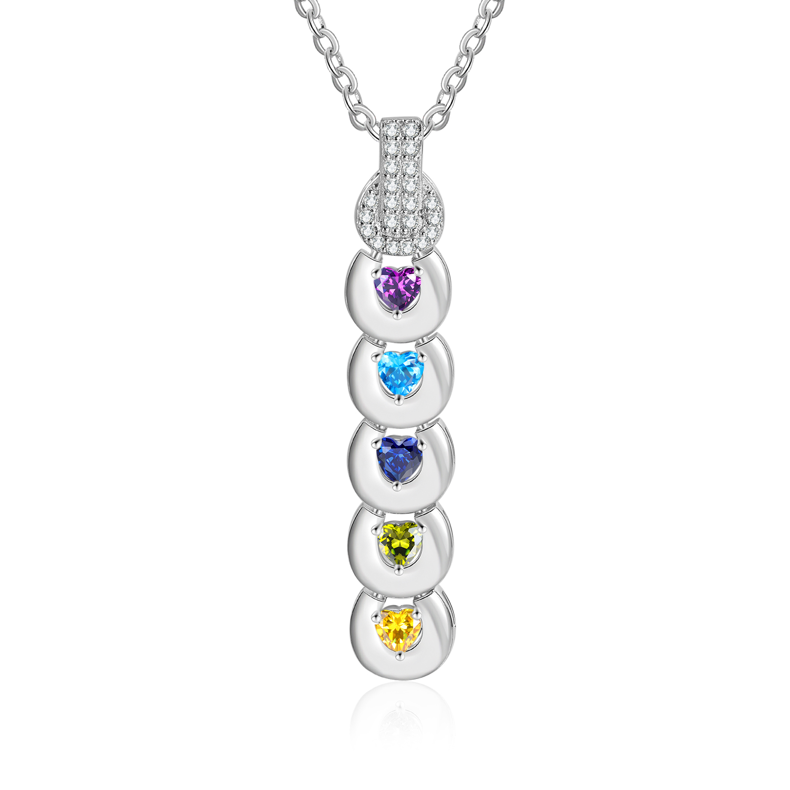 Custom Family Necklace Cascading Pendant with 5 Birthstones Engraving 5 Names Gifts for Her-Jessemade AU