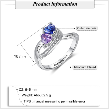 Family Ring Promise Ring Personalised 2 Birthstones Ring With Names Gifts for Her-Jessemade AU