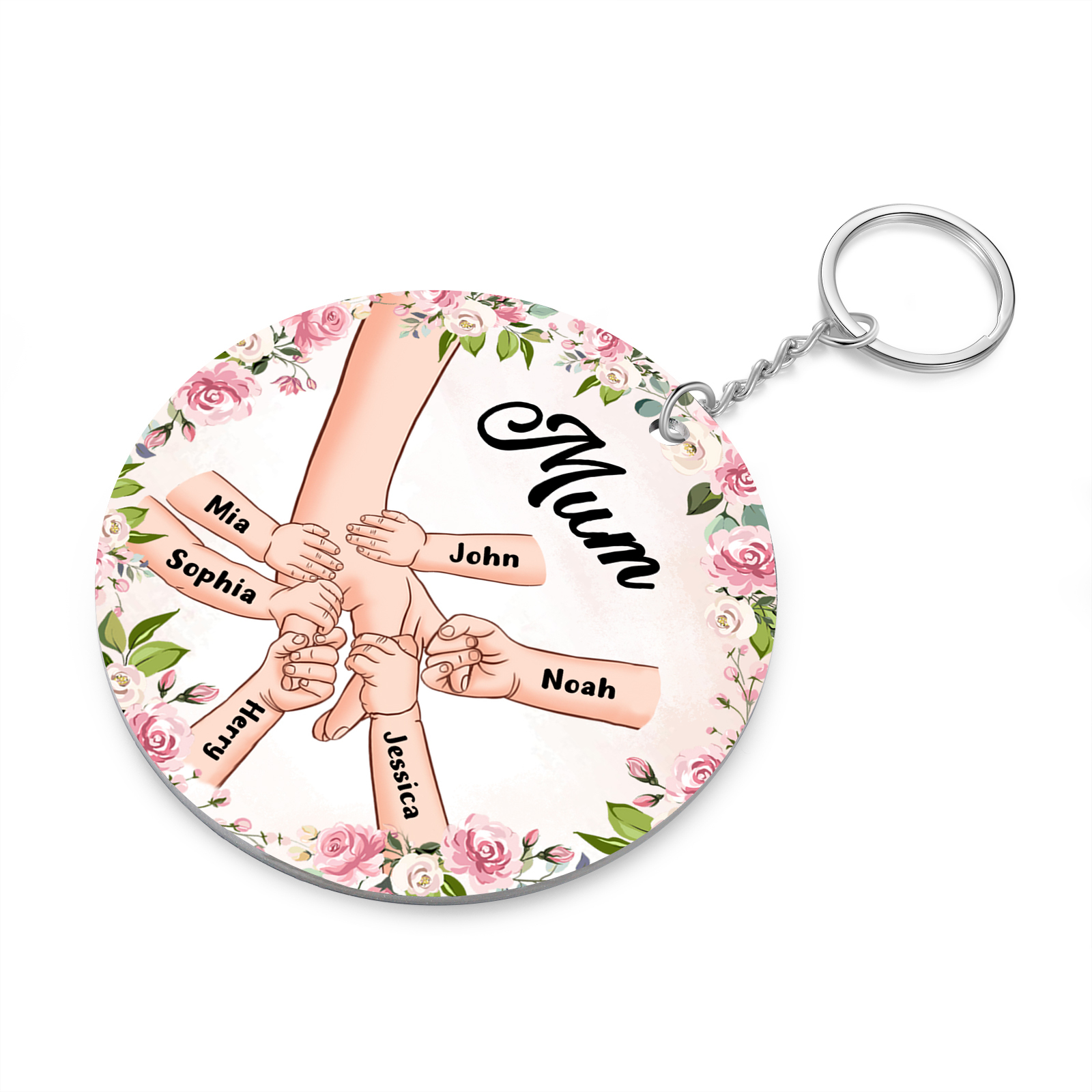 6 Names - Personalised Acrylic Keychain Custom 1 Text Holding Hands Family Hanging Ornaments Gift for Mum/Grandma-Jessemade AU