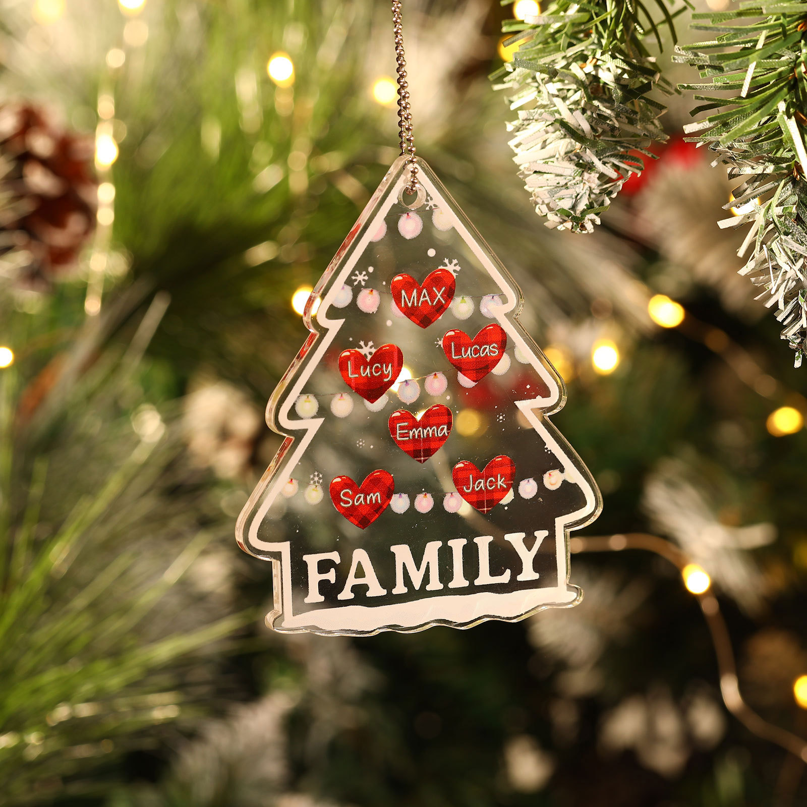 6 Names - Personalised Acrylic Christmas Ornaments Customised Text & Name Xmas Pendant Gifts for Family Friends-Jessemade AU