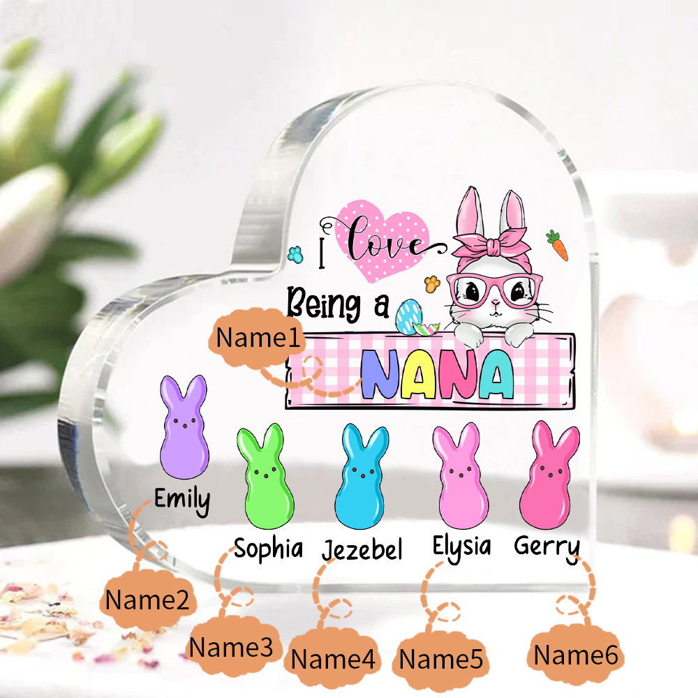 6 Names - Personalised Acrylic Heart Keepsake Custom Names Bunny Ornaments Gifts for Grandma/Mother-Jessemade AU