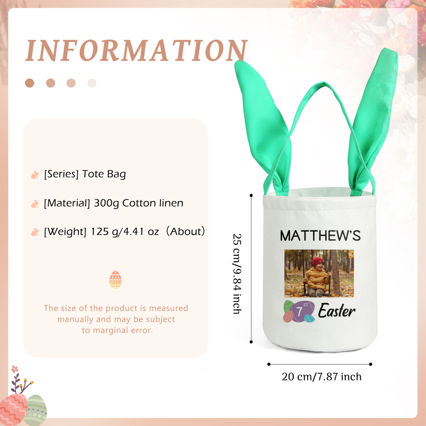 Personalised Photo Bunny Tote Bag Custom Name & Text & Number Bucket Bag Bunny Basket Easter Gifts-Jessemade AU