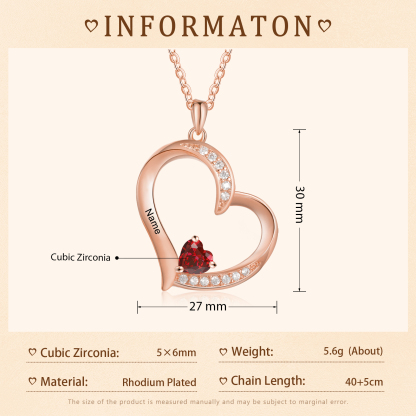 1 Name - Personalised Heart Pendant Necklace Customised Names & Birthstones Necklace Birthday Gift for Her-Jessemade AU