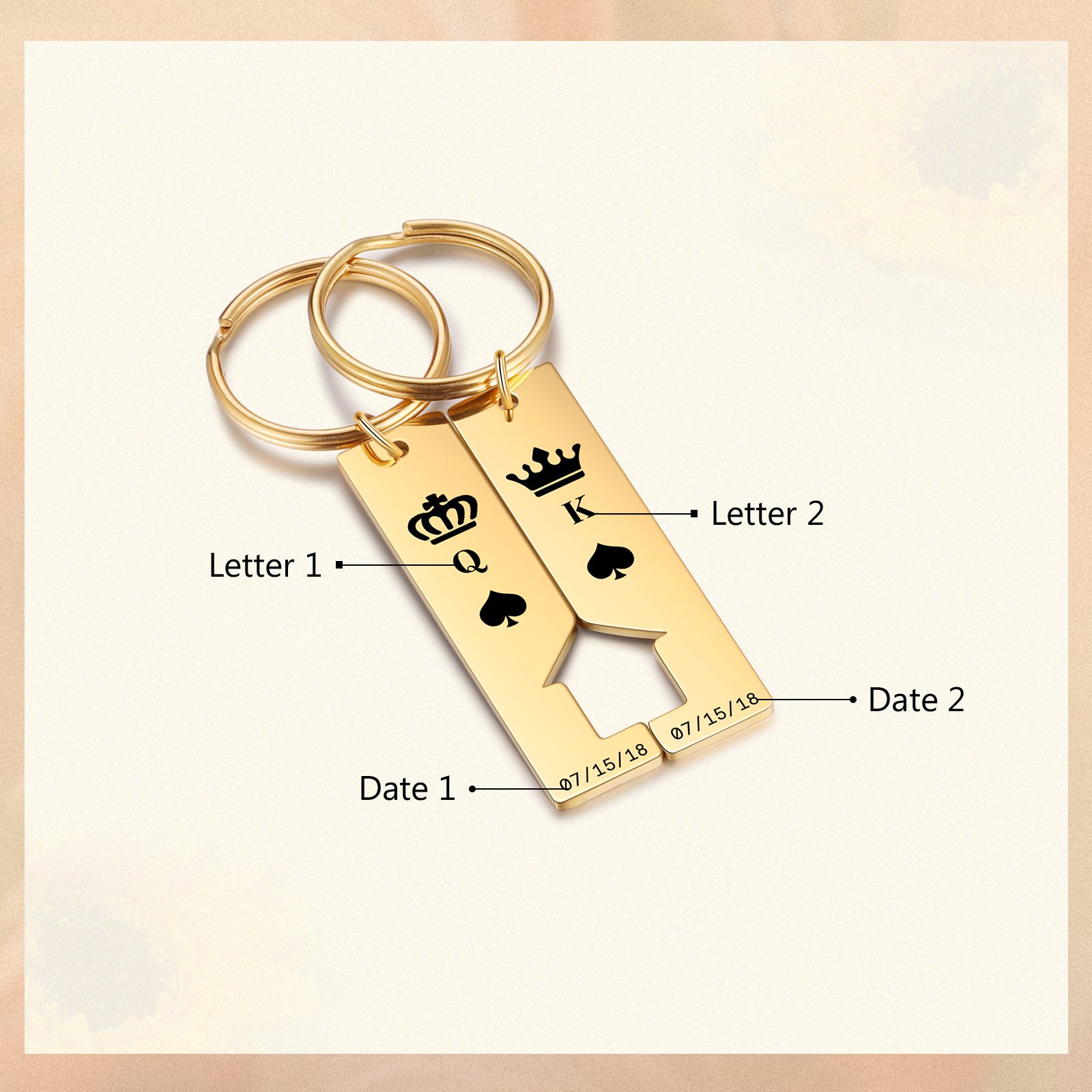 Personalised Couple Keychain Custom 2 Letters & 2 Dates Crown Keyring Valentine's Day Gift for Husband/Wife-Jessemade AU