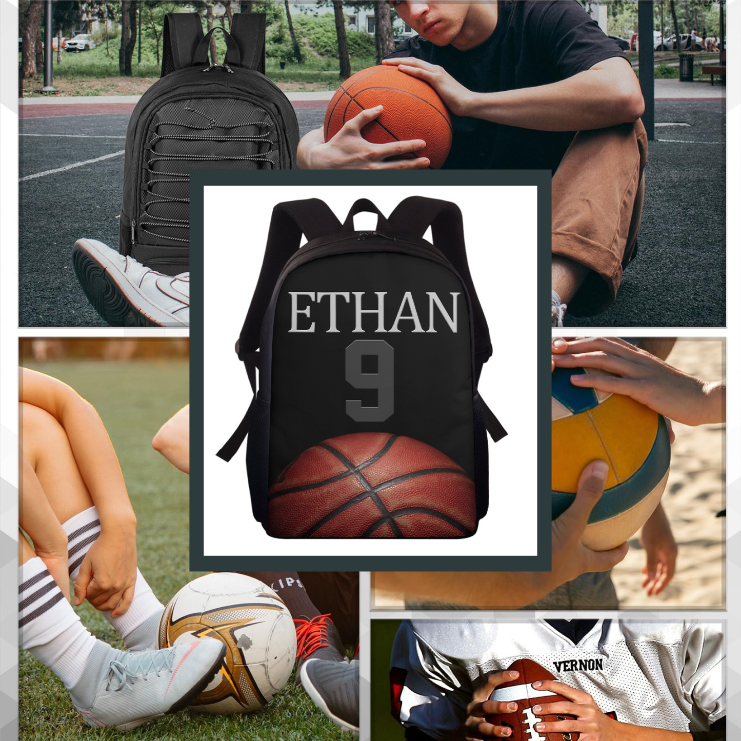 Custom Name and Number Backpack Personalised Basketball Schoolbag for Students-Jessemade AU