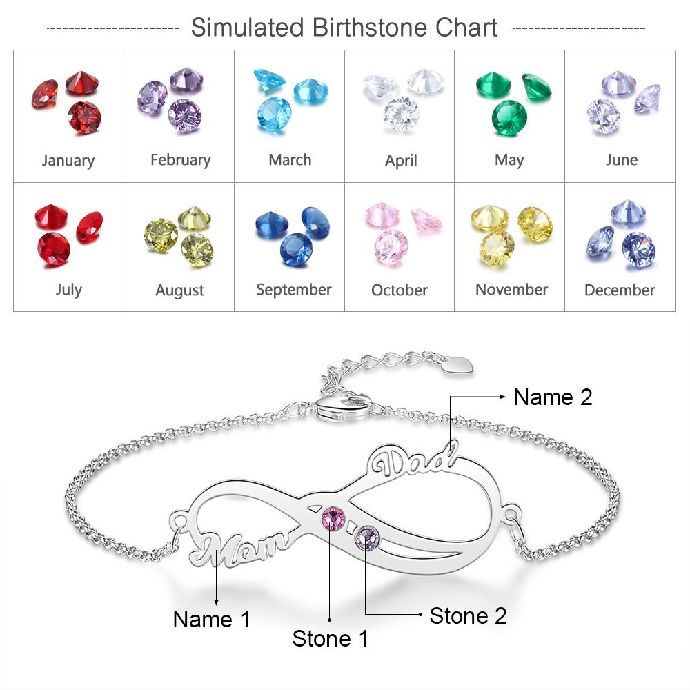 Personalised Bracelet With Birthstone Custom 2 Names Bracelet Gift For Women-Jessemade AU