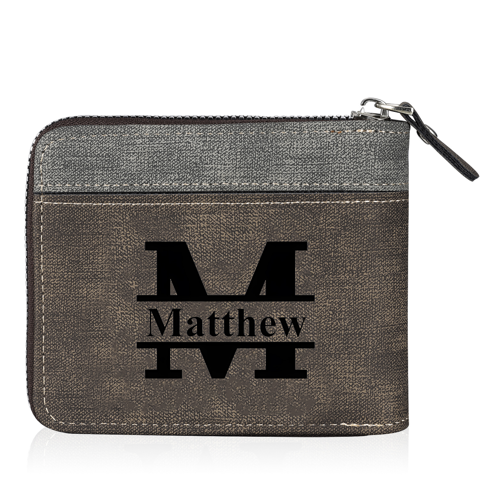 Personalised Text & Letter & Name Billfold Wallet Custom Men's Leather Wallet Zipper Gift for Him-Jessemade AU