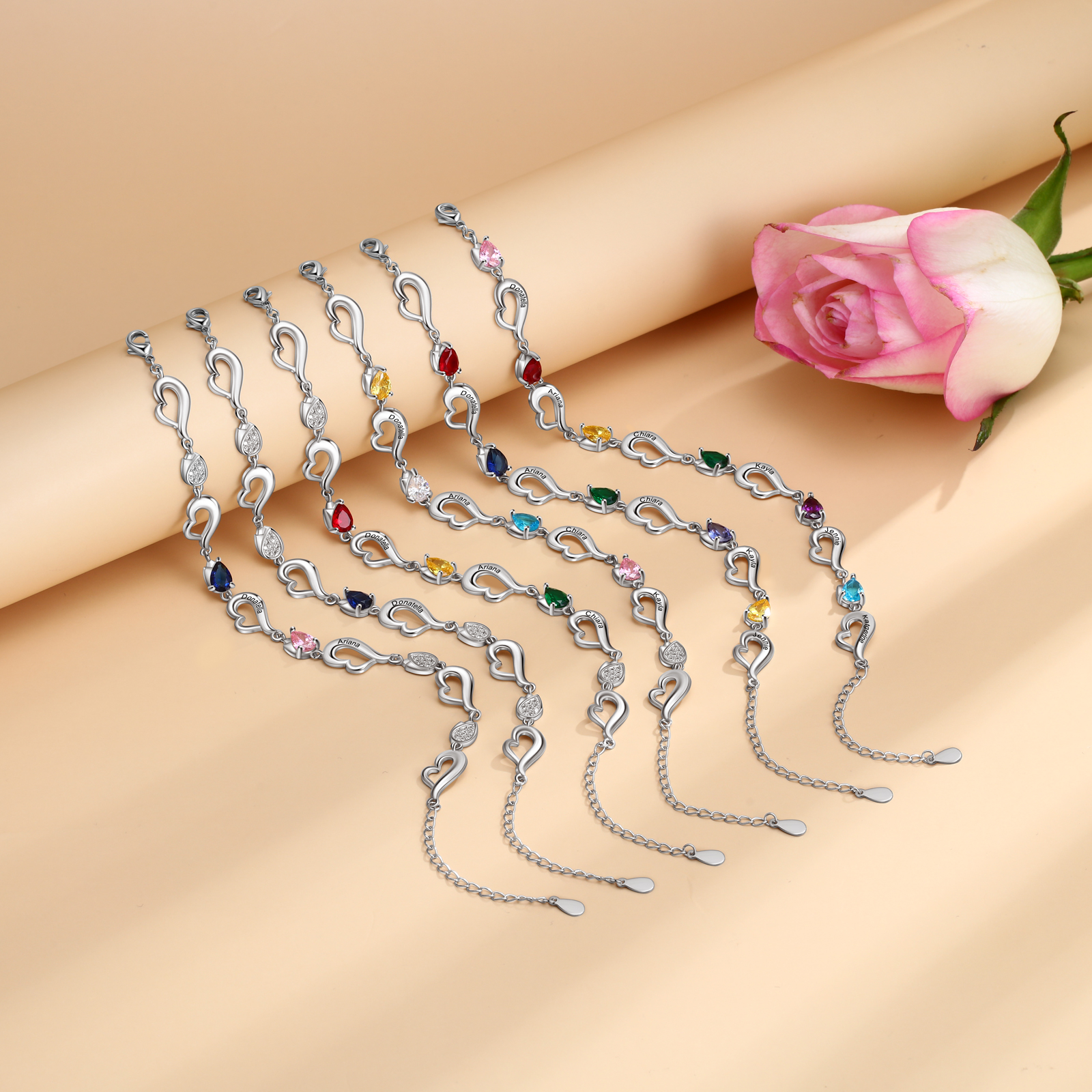 Personalised Heart Bracelet With 1 Birthstones Engraved Name Bracelet Gifts For Her-Jessemade AU