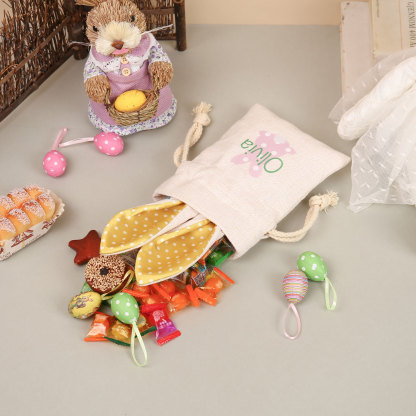 Personalised Bunny Tote Bag Customised with Name Bunny Drawstring Bag Easter Gifts-Jessemade AU