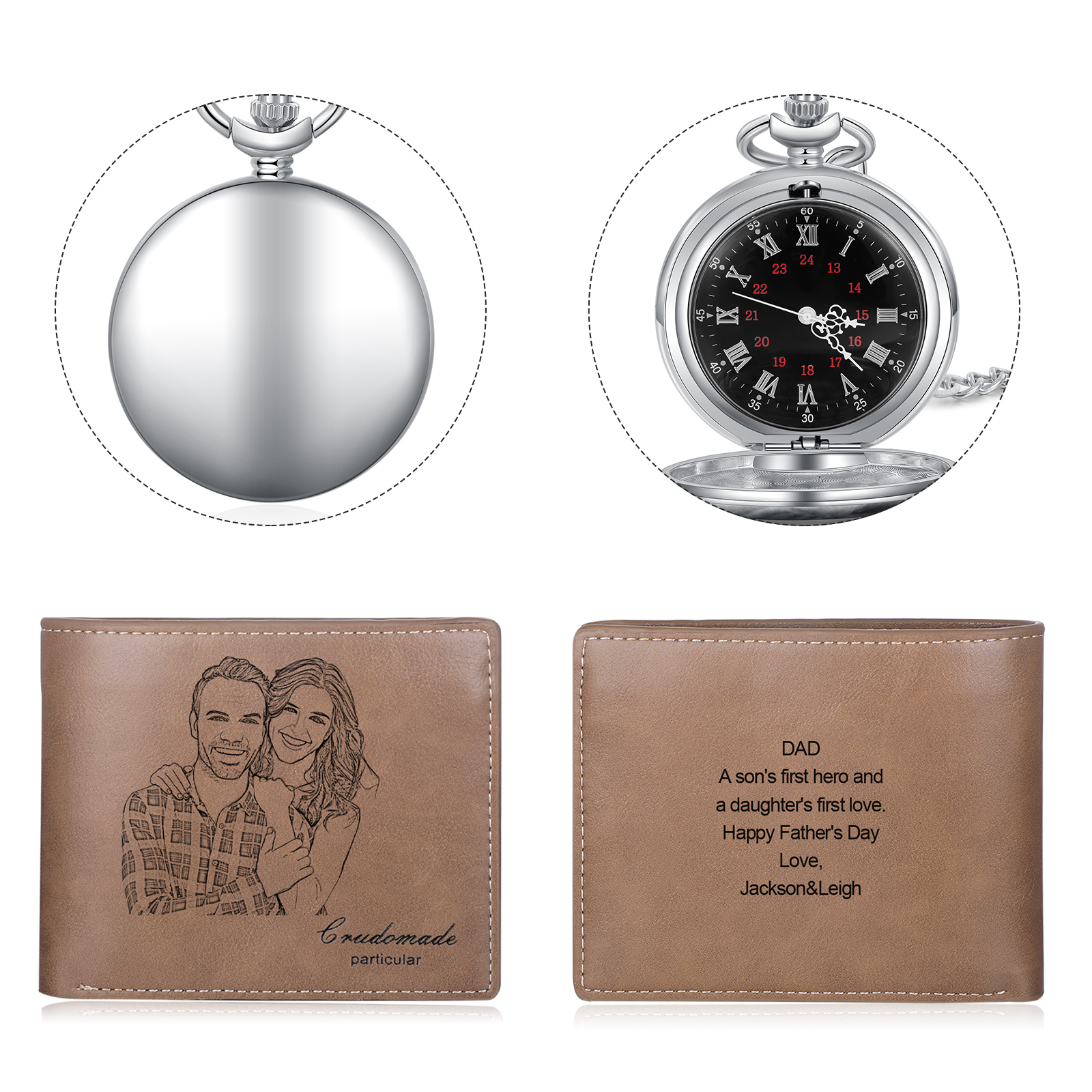 Engraved  photo Wallet Wonderful Gift Set For Dad