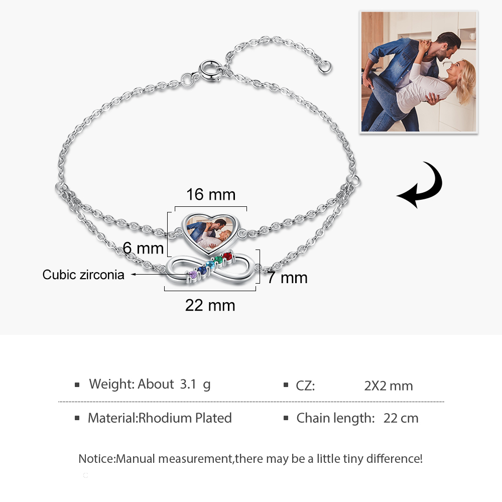 Personalised Heart Photo Bracelet With 5 Birthstones Custom Photo Bracelet Gifts For Her-Jessemade AU