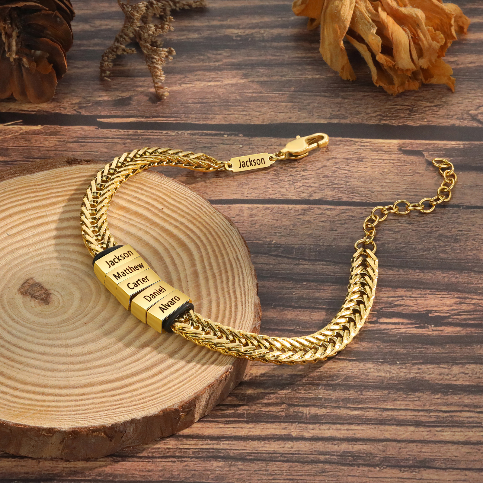 Personalised Men's Beaded Bracelet Custom 6 Names Adjustable Bracelets Stainless Steel Gifts for Him-Jessemade AU