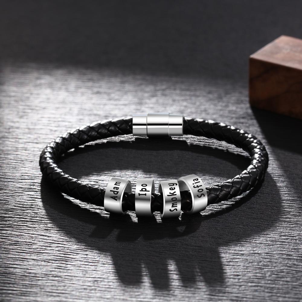 Custom Engraved Men's Bracelets With 4 Beads Gift for Dad-Jessemade AU