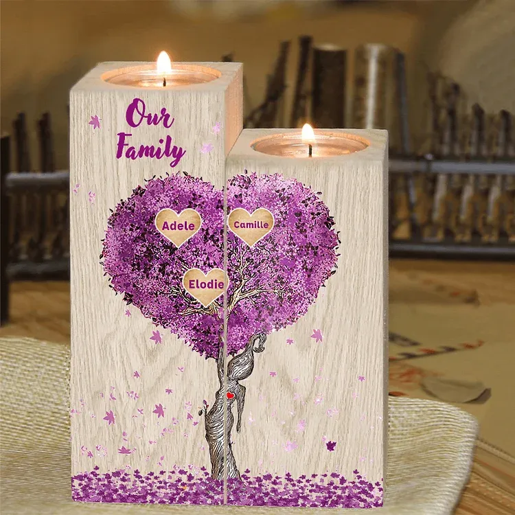 Personalised Family Tree Candle Holder Custom 3 Names Wooden Candlesticks-Jessemade AU
