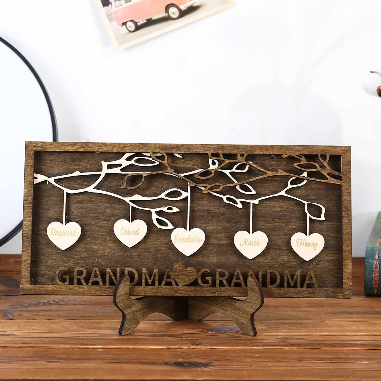 Custom Family Tree Sign Engrave 5 Names Wooden Family Frame Home Decor-Jessemade AU