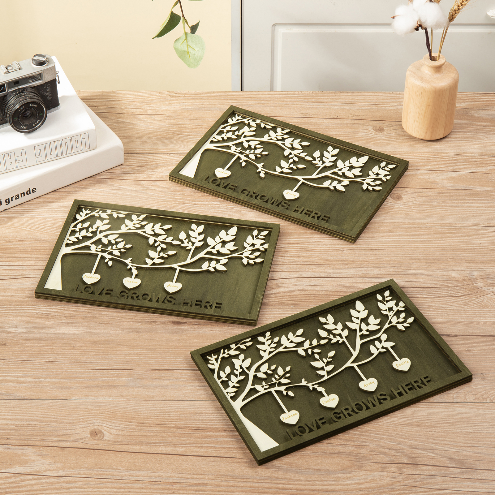 Family Tree Wood Frame Personalised Family Tree Sign Engrave 4 Names Keepsake Gifts-Jessemade AU