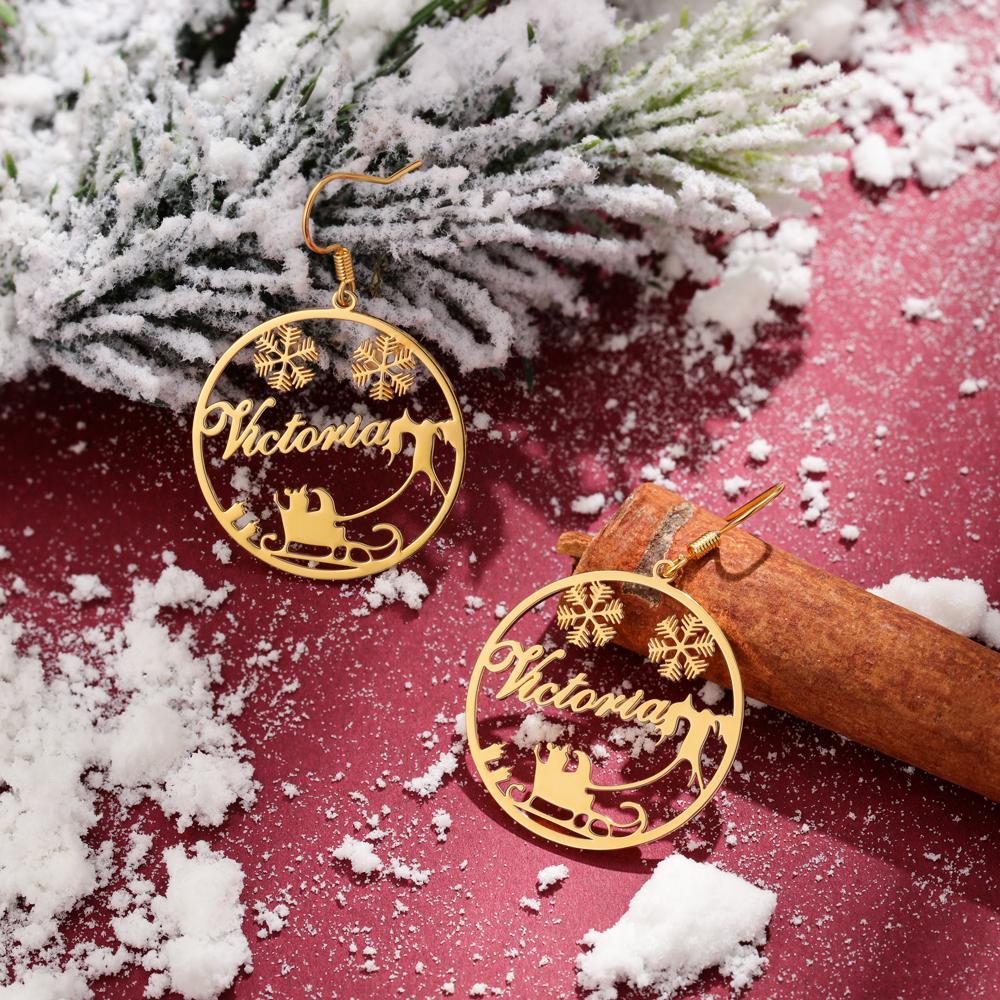Christmas Name Hoop Earrings with Snowflake Custom Gifts-Jessemade AU