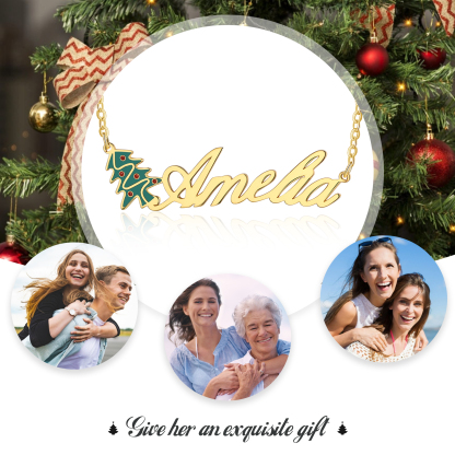 Personalised Christmas Tree Name Necklace in Gold Gifts for Her-Jessemade AU