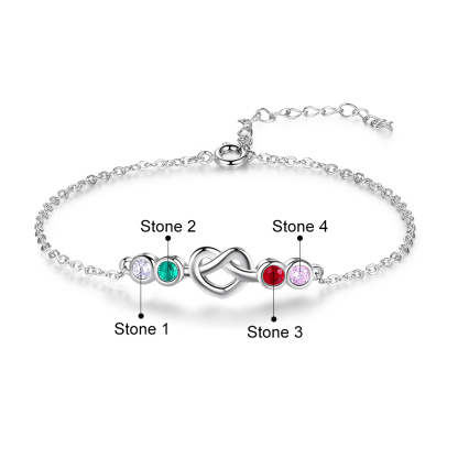Personalised Heart Bracelet With 4 Birthstones Bracelet Gift For Women-Jessemade AU
