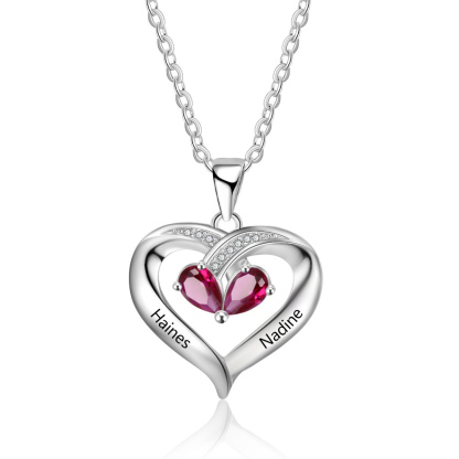 Personalised Heart Mother Necklace With 2 Birthstones Engraved Names Gifts For Her-Jessemade AU