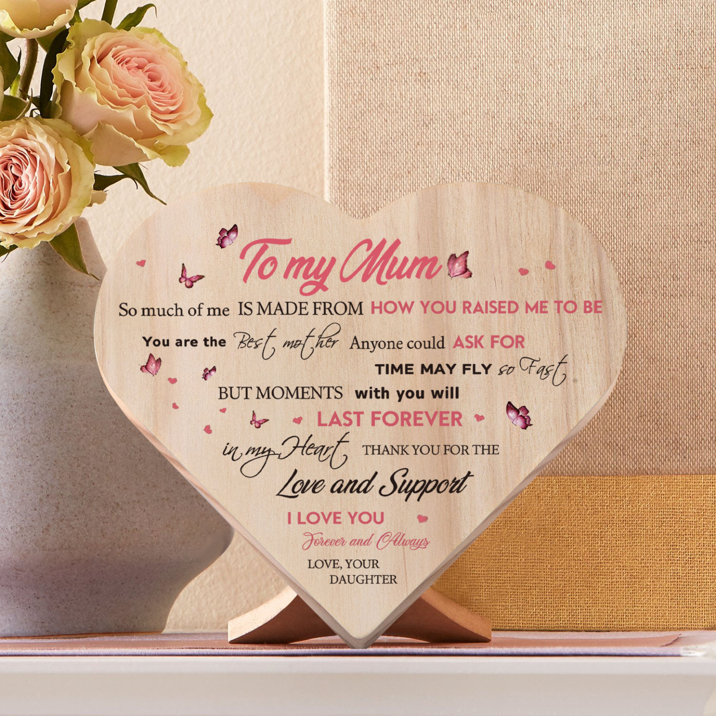 To My Mum Wooden Heart Keepsake Desktop Ornament "I LOVE YOU Forever and Always" Mothers Gifts-Jessemade AU