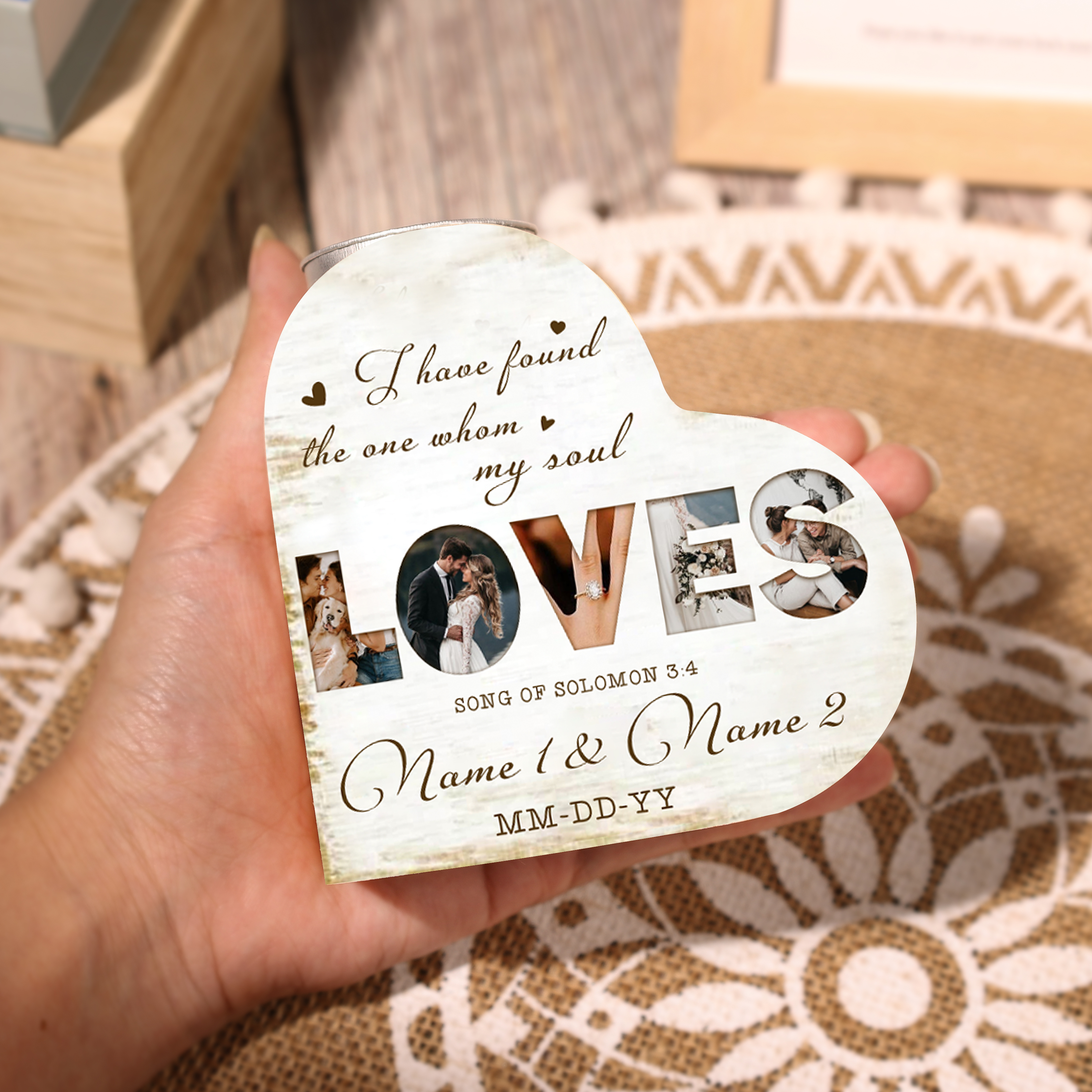 Personalised Love Couple Heart Candle Holder Engrave Photo Wooden Candlesticks Valentines Gift-Jessemade AU