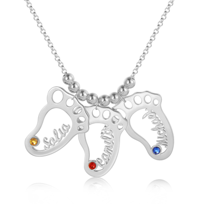 Personalised Baby Foot With 3 Birthstones Engraved Names Gift For Mother-Jessemade AU