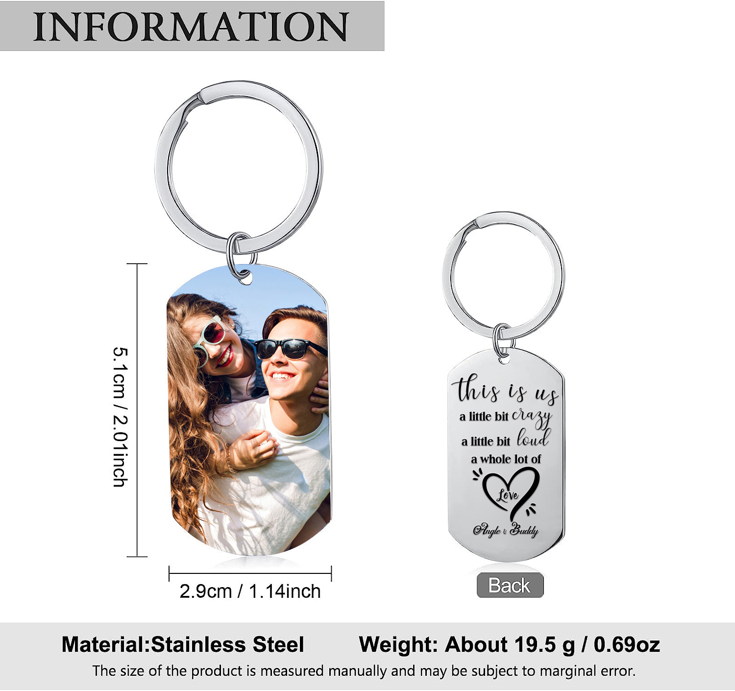 Personalised Couple Photo Keychain Customised 2 Names Keyring Valentine's Day Gifts - This Is Us, A Whole Lot Of Love-Jessemade AU
