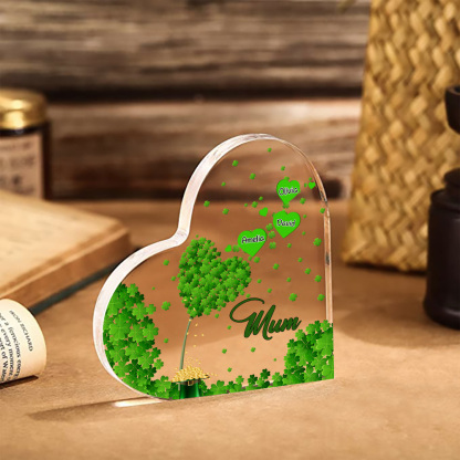 3 Names - Personalised Acrylic Heart Keepsake Custom Text Four-Leaf Clover Ornament Gift for Mother/Grandma-Jessemade AU