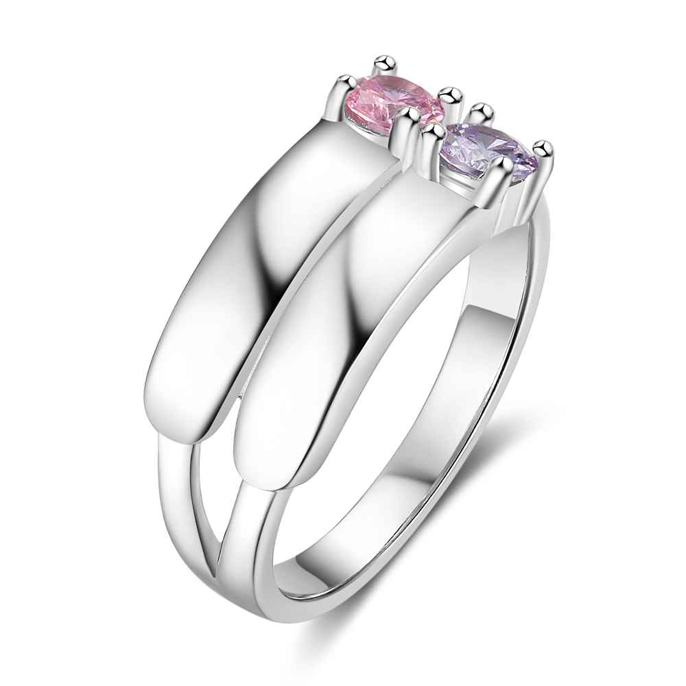 S925 Silver Ring Personalised 2 Birthstones Promise Ring With Names Gifts For Her-Jessemade AU