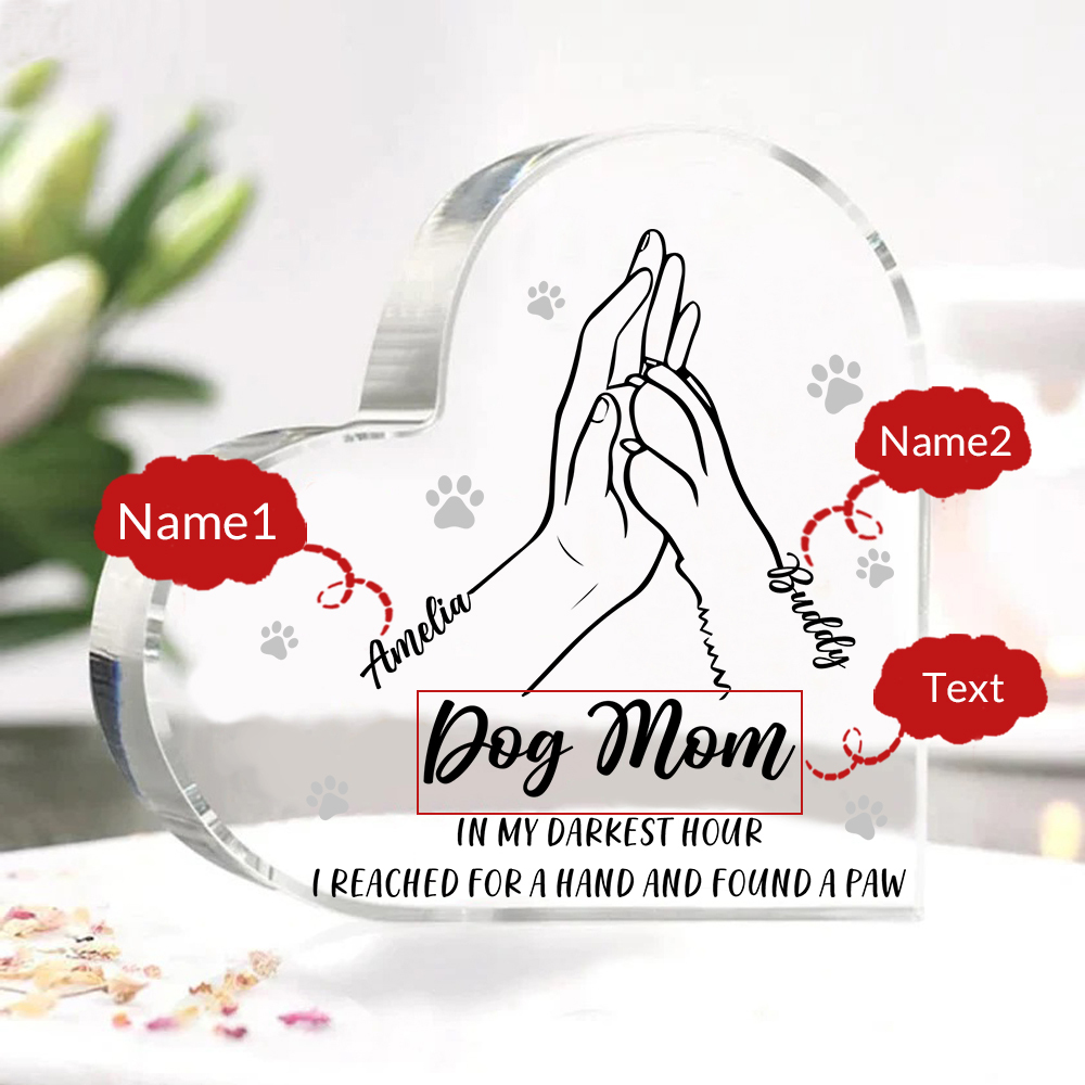 Personalised Acrylic Heart Keepsake Custom 2 Names & Text Dog/Cat Paw Ornaments Gifts for Mother/Father/Pet Lovers-Jessemade AU