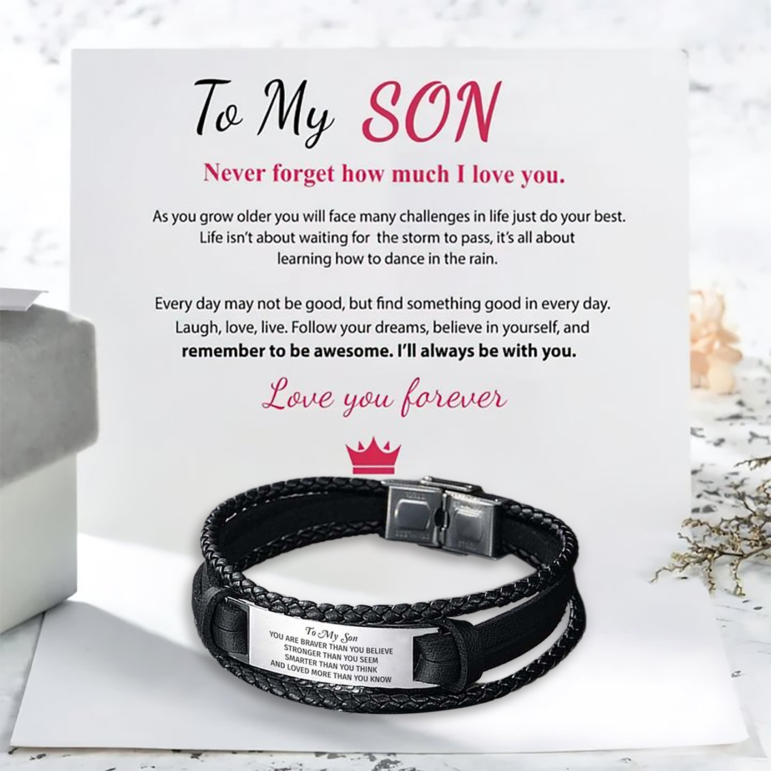 To My Son, You Are Braver Than You Believe Inspirational Bracelet Initial ID Bar Bangle Gifts For Men-Jessemade AU