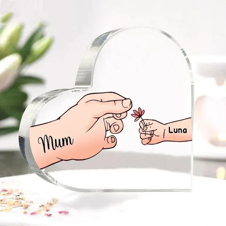2 Names - Personalised Acrylic Heart Keepsake Handing Flowers to Mother Ornaments Gifts for Grandma/Mother-Jessemade AU